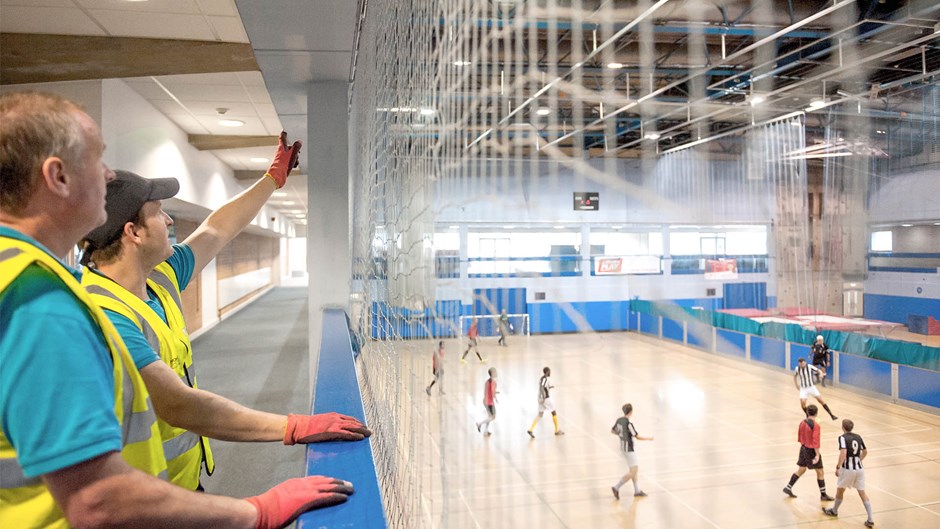 Brent-Civic-Centre-worker-inspect-sports-hall