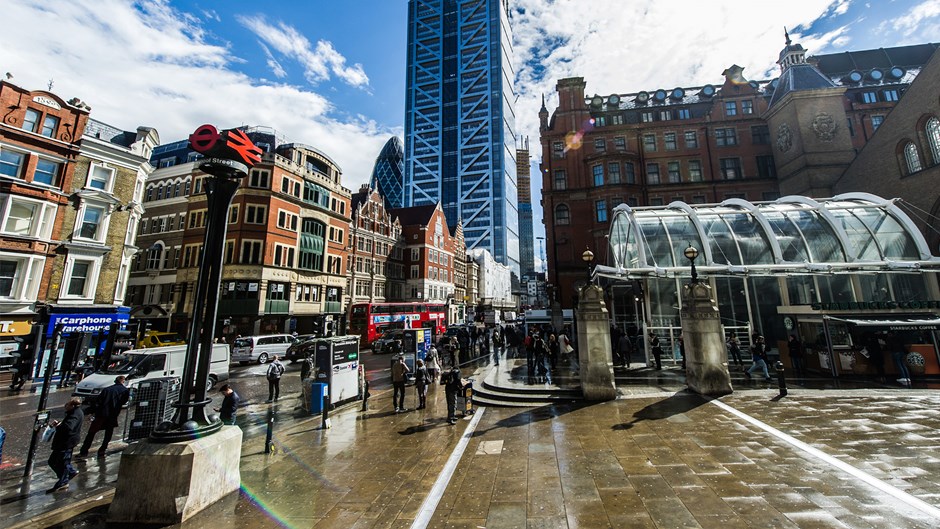 Heron Tower, which was built by Skanska, viewed from Liverpool Street in London